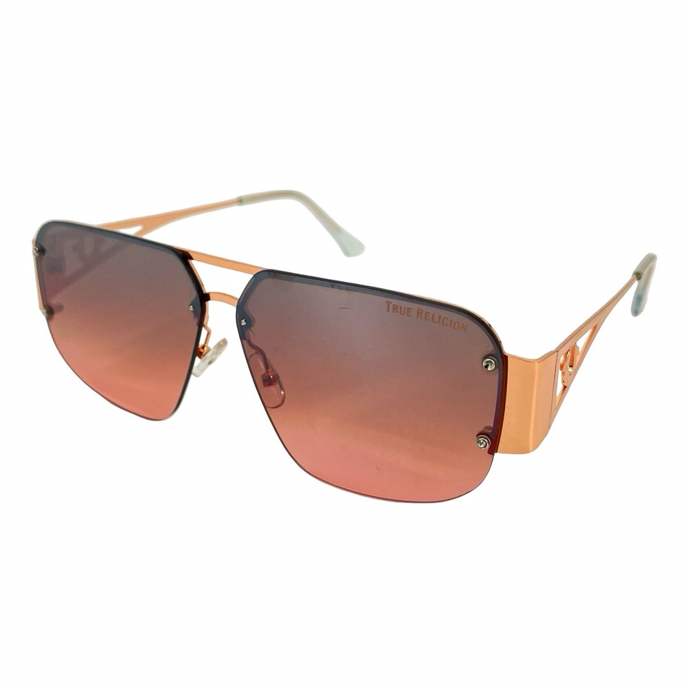 True Religion TR12604 Rose Gold Shield Sunglasses Pink Gradient Y2K Designer